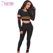 Black Strippes Ripped Crop Top and Pants